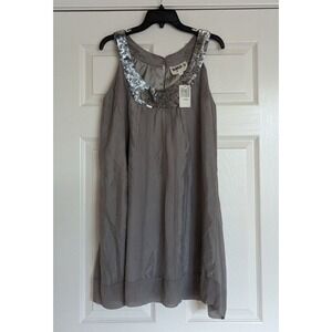 Hannah Jo Anthropology Dress Womens sz M Lined 100% Silk Sequin Tunic Grey NWT